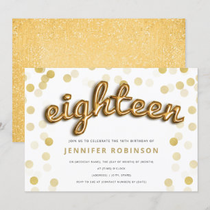 Invitation Parties scintillant de ballons d'or moderne 18e an