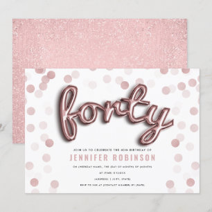 Invitation Parties scintillant de ballons d'or Rose moderne 4