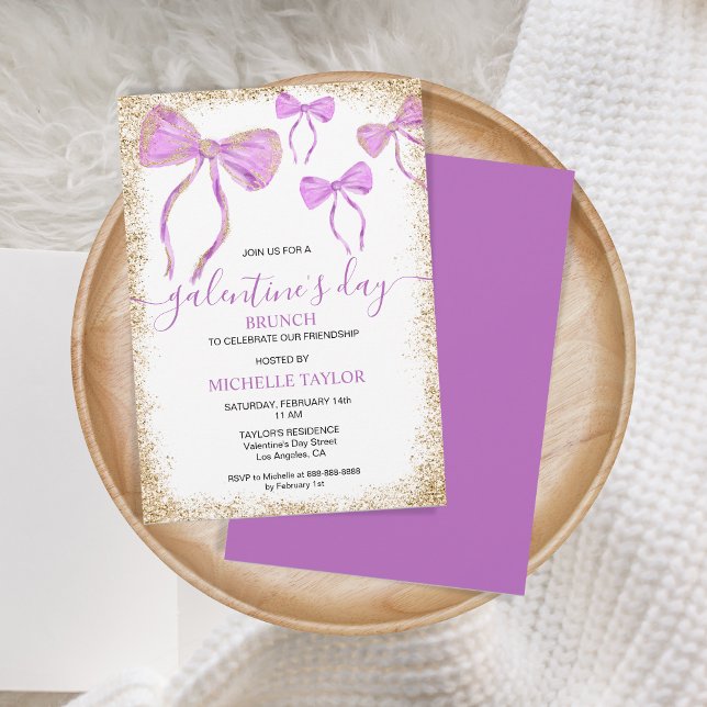 Invitation Parties scintillant de brunch de la Saint-Galentin (purple glitter gold bow)
