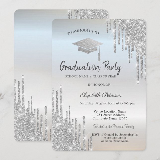 Invitation Parties scintillant de capuchon de graduation en a (Devant / Derrière)