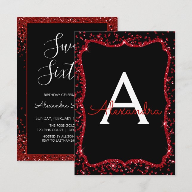 Invitation Parties scintillant de coeur rouge Étincelle Sweet (Devant / Derrière)