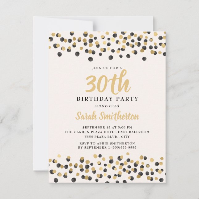 Invitation Parties scintillant de Confetti en or noir blanc 3 (Devant)
