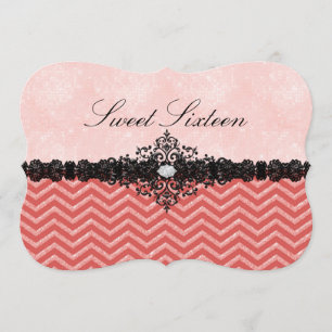 Invitation Parties scintillant de corail Chevron & Damask Swe