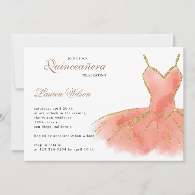 Invitation Parties scintillant de corail Gown Quinceanera Inv (Devant)