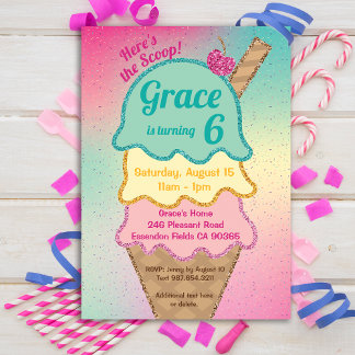 Invitation Parties scintillant de crème glacée arrosée Annive