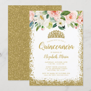 Invitation Parties scintillant de fleurs roses Tiara Quincean