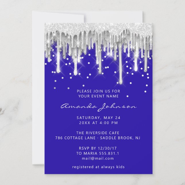 Invitation Parties scintillant de goutte Mariage nuptiale arg (Devant)