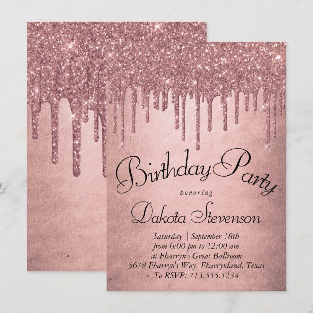 Invitation Parties scintillant de la broche à goutte | Annive (Devant / Derrière)