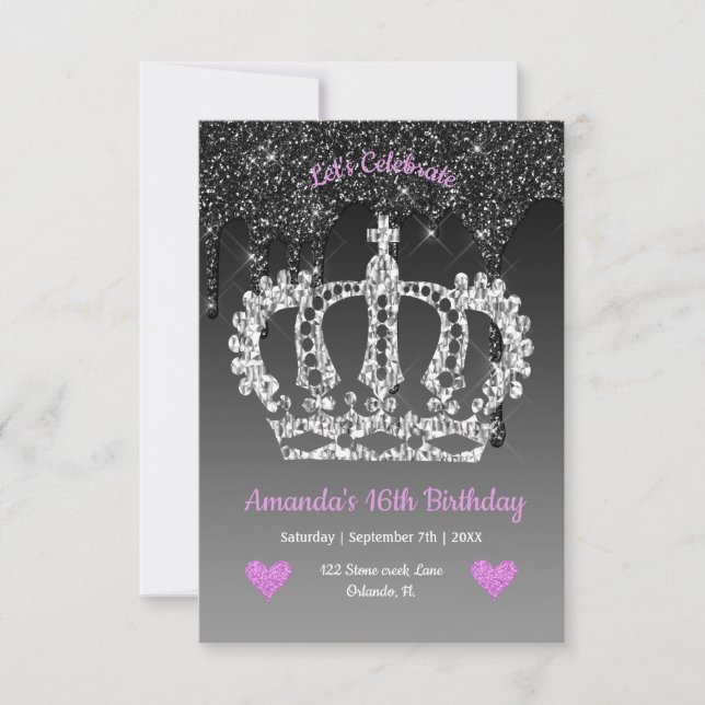 Invitation Parties scintillant de la Couronne et de la goutte (Devant)
