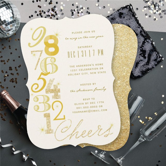 Invitation Parties scintillant de la Saint-Sylvestre de fin d (New Year's Eve Countdown Glitter Holiday Party Invitation @ fat_fa_tin)