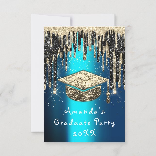 Invitation Parties scintillant de la  Turquoise Coupe d'or (Dos)