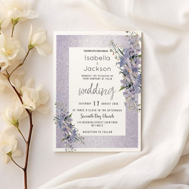 Invitation Parties scintillant de lavande fleur sauvage Maria (Lavender glitter wildflowers floral Wedding )