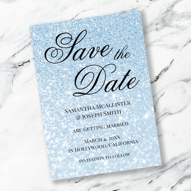 Invitation Parties scintillant de livre bleu clair Enregistre (Créateur téléchargé)