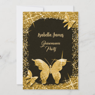 Invitation parties scintillant de luxe classe or noir Papillo