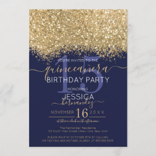 Invitation Parties scintillant de luxe Gold Navy Confetti Qui