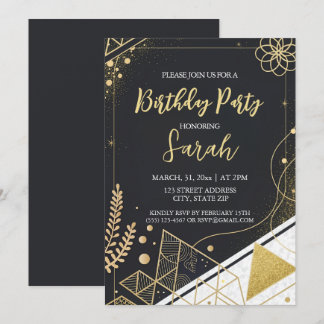 Invitation parties scintillant de luxe noir et or moderne ann