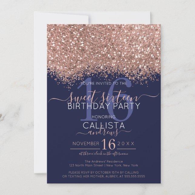Invitation Parties scintillant de luxe Rose Gold Marine Confe (Devant)