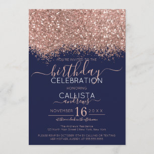 Invitation Parties scintillant de luxe Rose Gold Navy Confett