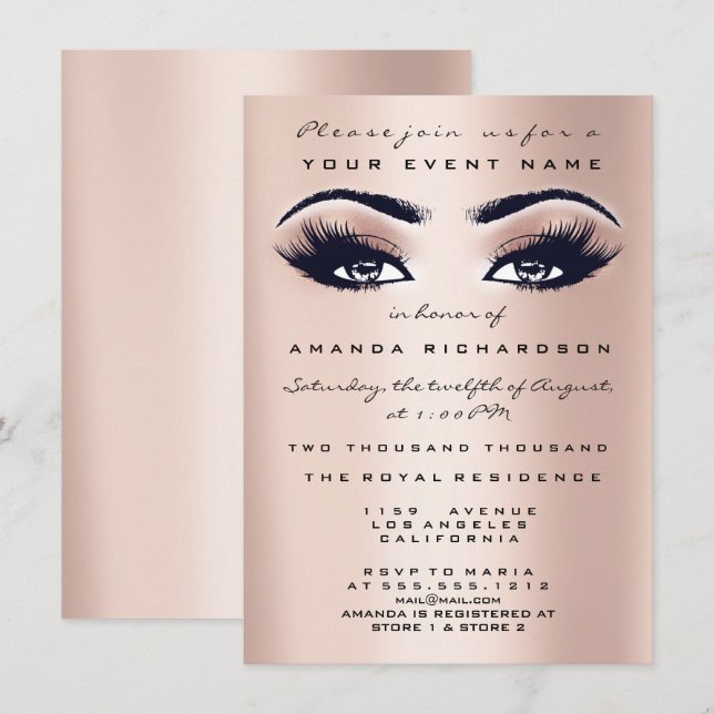 Invitation Parties scintillant de maquillage rose vif Yeux 16 (Devant / Derrière)