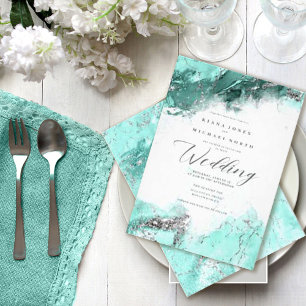 Invitation Parties scintillant de marbre Mariage Turquoise Si