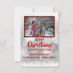 Invitation Parties scintillant de neige blanche ROUGE Noël P
