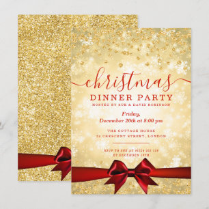 Invitation Parties scintillant de Noël rouge or moderne hiver