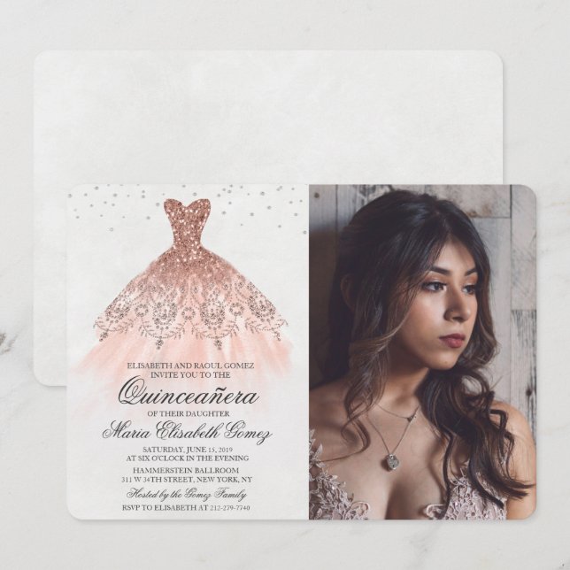 Invitation Parties scintillant de Quinceanera robe Diamant Ph (Devant / Derrière)