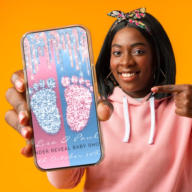 Invitation Parties scintillant de révélation de genre VIP ros (Gender Reveal Glitter VIP Pink Blue Baby Boy Girl Invitation)