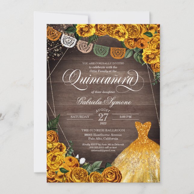 Invitation Parties scintillant de rose jaune rustique Gown Fi (Devant)