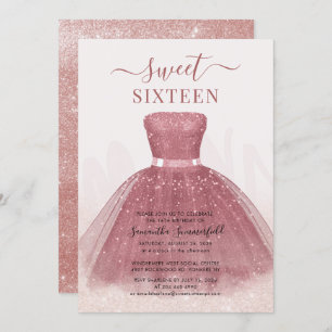 Invitation Parties scintillant de script moderne Sweet 16 Ros