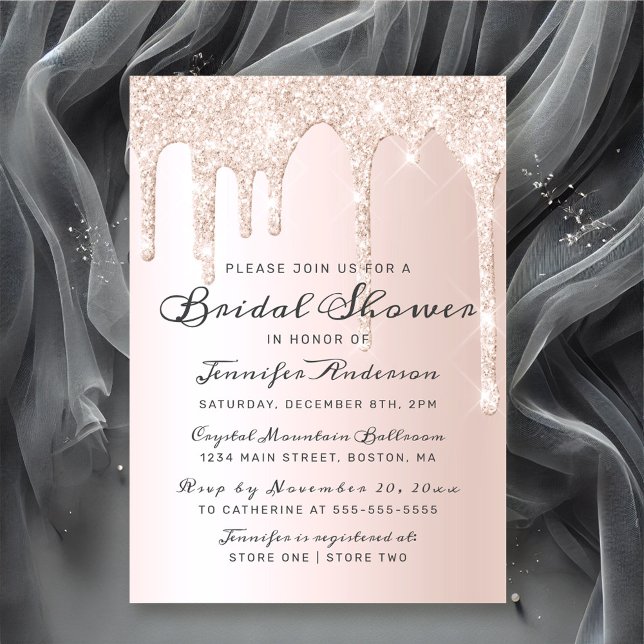 Invitation Parties scintillant de séchage rose chic Fête des  (Chic Pink Dripping Glitter Elegant Bridal Shower Invitation)