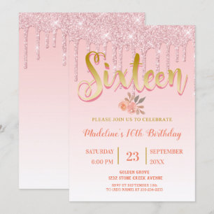 Invitation Parties scintillant de séchage rose   Sweet 16