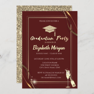 Invitation Parties scintillant de vin Red Frame Or Casquette 