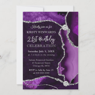 Invitation Parties scintillant de violet et d'argent Faux Aga