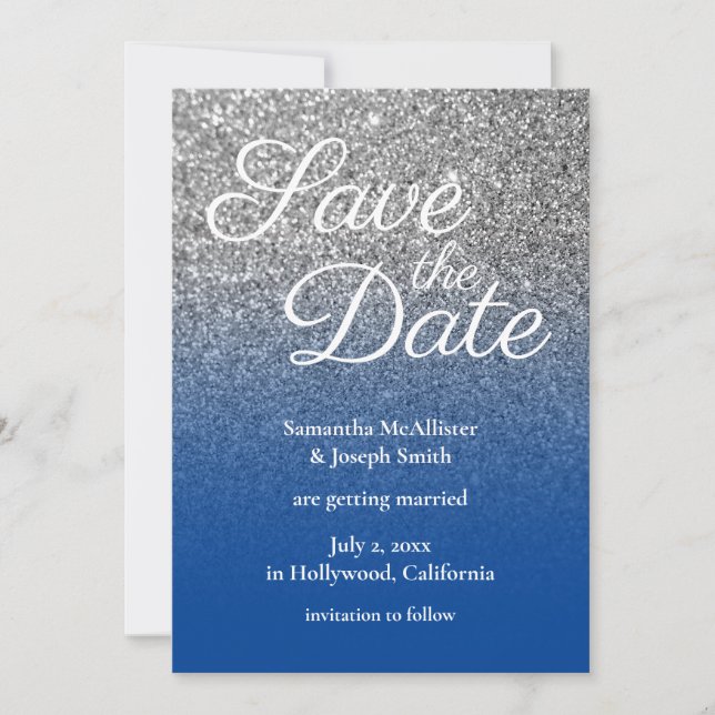 Invitation Parties scintillant Deep Blue Silver Ombre Enregis (Devant)