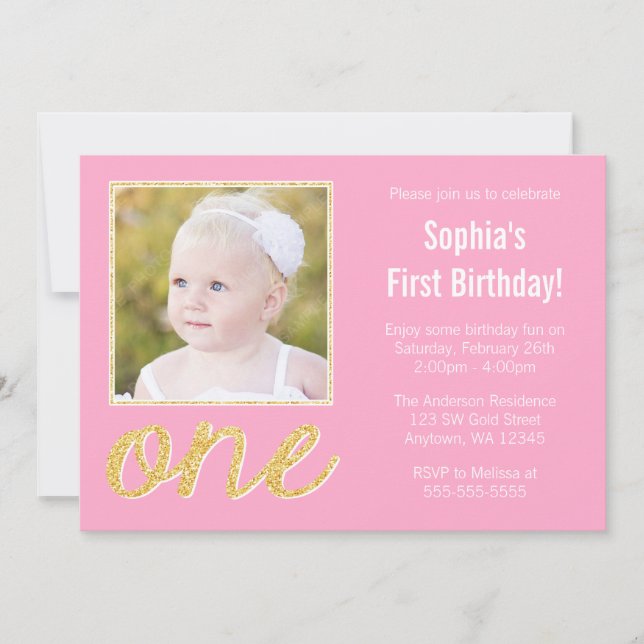 Invitation Parties scintillant des Faux d'or rose Photo 1er a (Devant)