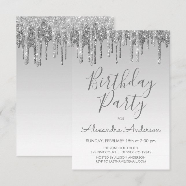 Invitation Parties scintillant d'étincelle d'argent n'importe (Devant / Derrière)