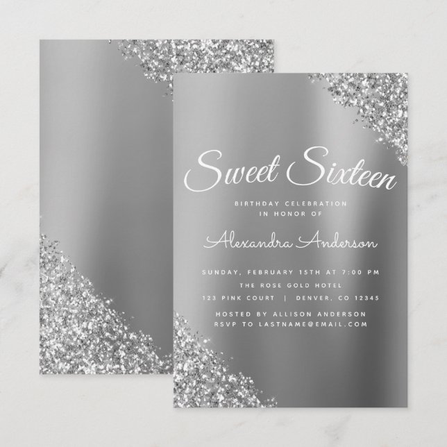 Invitation Parties scintillant d'étincelle d'argent Sweet six (Devant / Derrière)