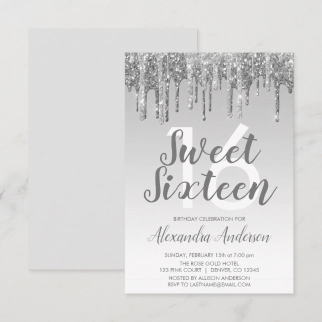 Invitation Parties scintillant d'étincelle d'argent Sweet six (Devant / Derrière)
