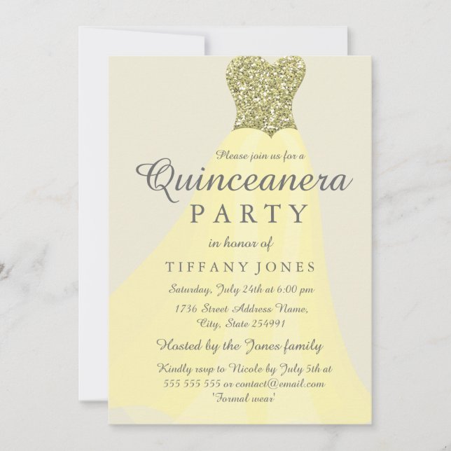 Invitation Parties scintillant d'étincelle jaune or Gown Quin (Devant)