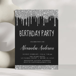 Invitation Parties scintillant d'étincelle noire en argent n'