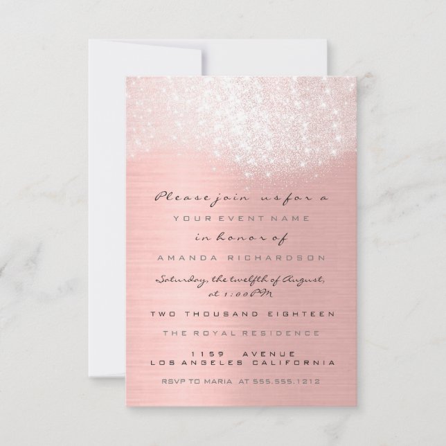 Invitation Parties scintillant d'étincelle Rose blanche Gold  (Devant)