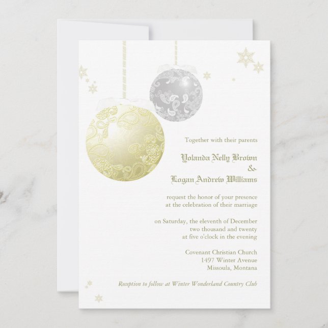 Invitation Parties scintillant d'hiver Gold & Silver Mariage (Devant)