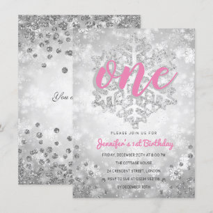 Invitation Parties scintillant d'hiver Silver  1er anniversai