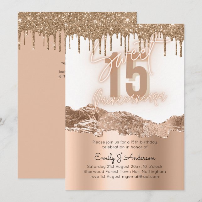 Invitation Parties scintillant d'huile glacée Quinceanera 15e (Devant / Derrière)