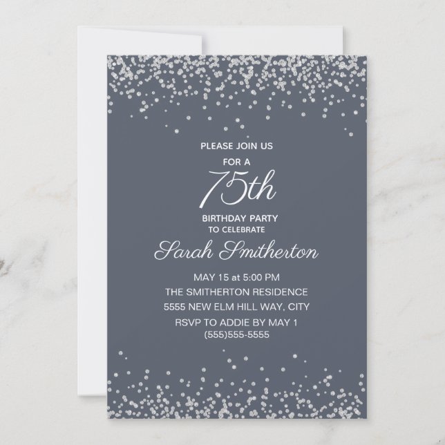Invitation Parties scintillant Diamant d'argent bleu 75e anni (Devant)