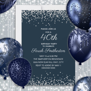 Invitation Parties scintillant Diamant d'argent bleu marine 4
