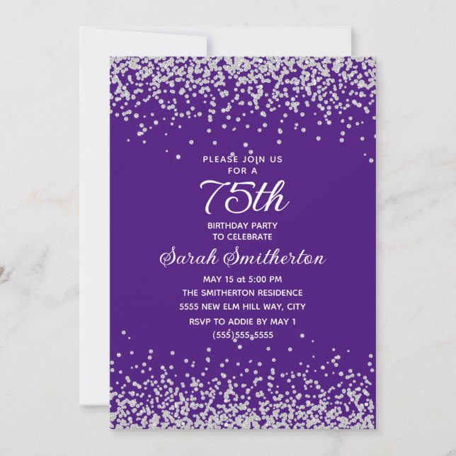 Invitation Parties scintillant Diamant d'argent violet 75e an (Devant)