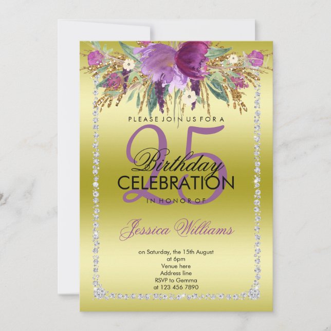 Invitation Parties scintillant Diamond Classy Fleurs d'aquare (Devant)