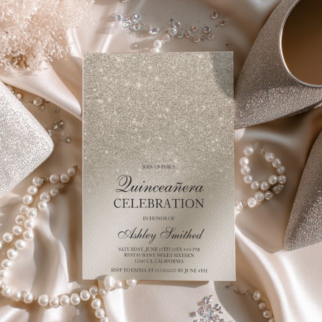Invitation parties scintillant d'ivoire ombre feuille métalli (ivory glitter ombre metallic foil Quinceañera Invitation)